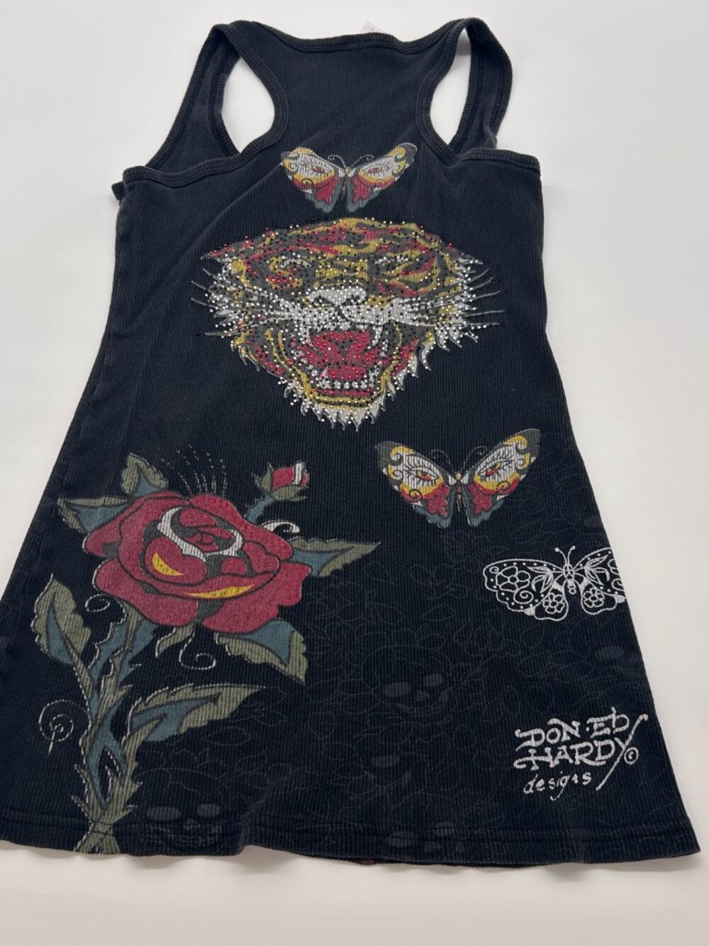 RARE VINTAGE Ed Hardy Tank Top Tunic Womens Size L Y2K Made In Usa - Picture 12 of 12